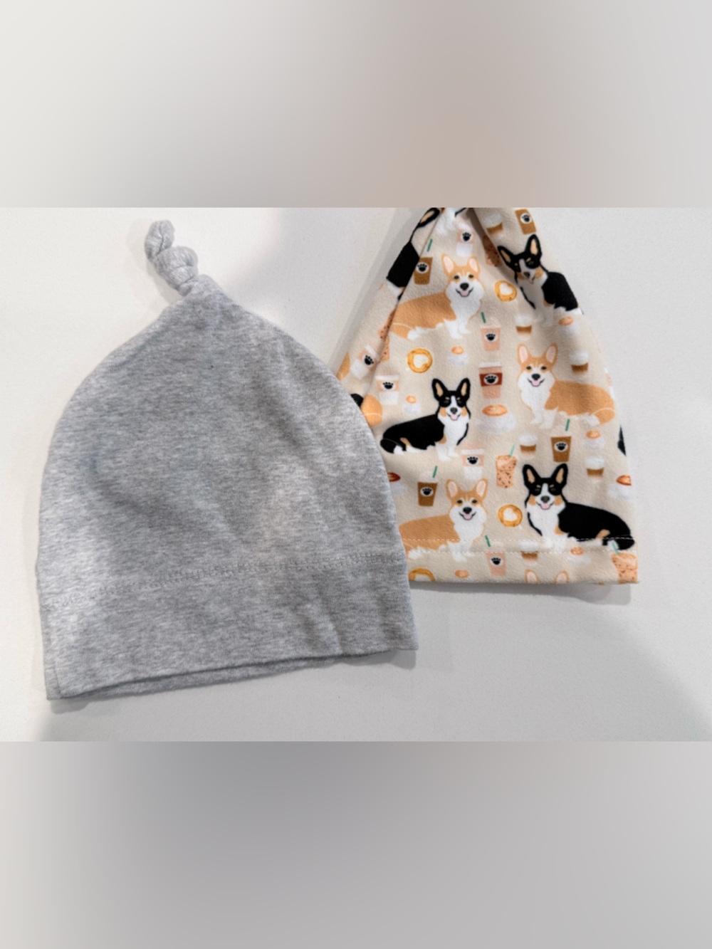 Gray & Cream Corgi Print Kids Hat Set - Soft Cotton Knit
